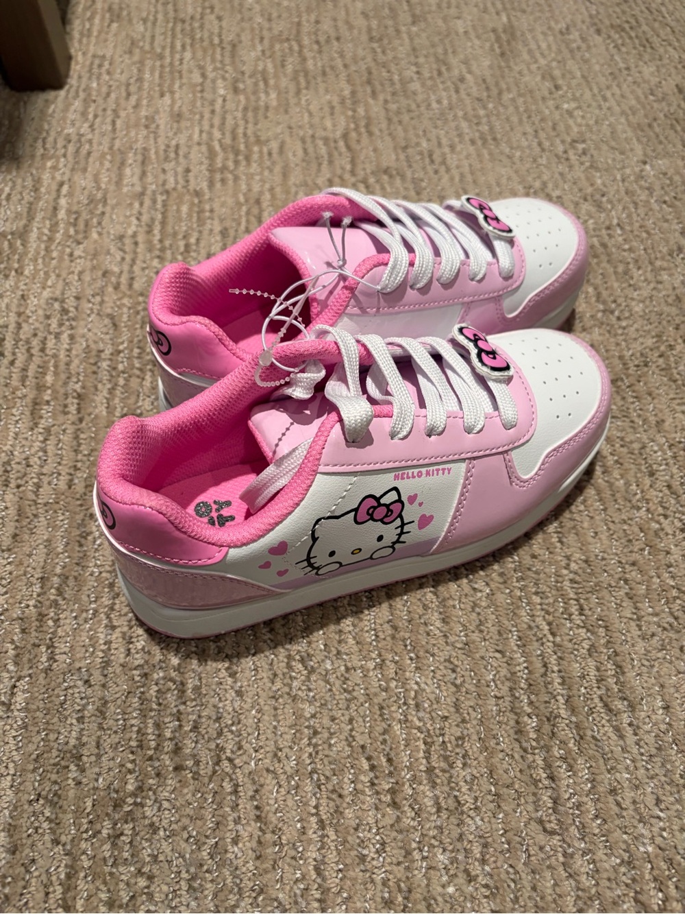 Hello Kitty Pink and White Kids' Lace-Up Sneakers